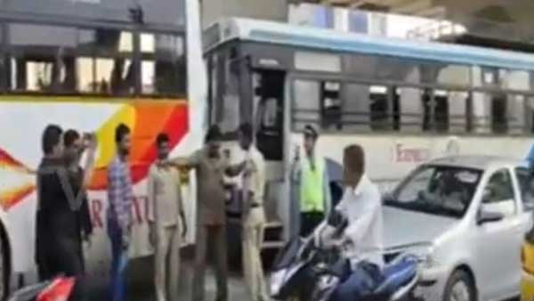 Amid the RTC strike, two busses collide in Kukatpally, Driver under alcohol Amid the RTC strike, two busses collide in Kukatpally, Driver under alcohol