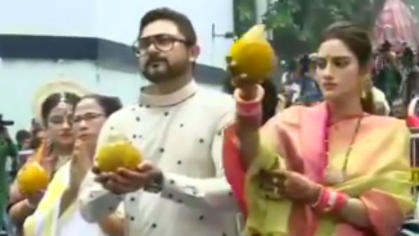 Nusrat Jahan in firing line of Muslim cleric for celebrating Durga puja Nusrat Jahan in firing line of Muslim cleric for celebrating Durga puja