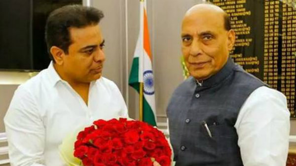 Telangana Minister KTR met with Union Defense Minister Rajnath Singh Telangana Minister KTR met with Union Defense Minister Rajnath Singh
