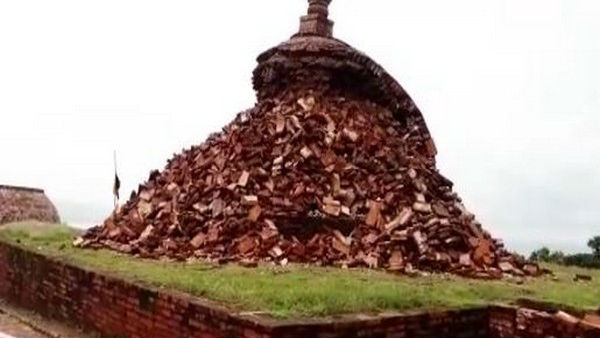 Andhra Pradesh: A portion of the Mahastupa in Thotlakonda Buddhist Complex has collapsed Andhra Pradesh: A portion of the Mahastupa in Thotlakonda Buddhist Complex has collapsed