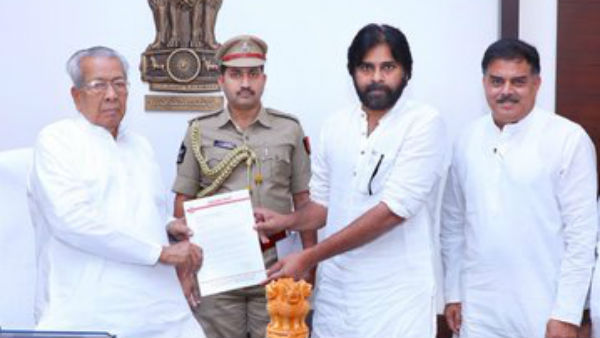 Jana Sena Chief Pawan Kalyan meets AP Governor along with core party members PAC Chairman Nadendla Manohar Jana Sena Chief Pawan Kalyan meets AP Governor along with core party members PAC Chairman Nadendla Manohar