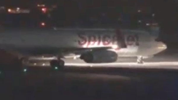 spicejet plane tyre has burst in tirupati airport spicejet plane tyre has burst in tirupati airport