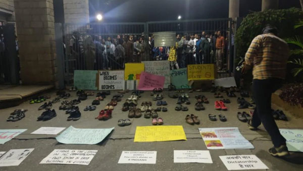 IIM Bengaluru students use footwear to register CAA protest IIM Bengaluru students use footwear to register CAA protest