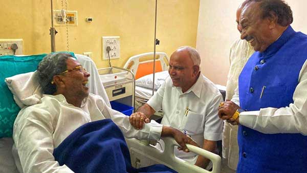 BS Yediyurappa Visits Congress Leader Siddaramaiah At Hospital BS Yediyurappa Visits Congress Leader Siddaramaiah At Hospital