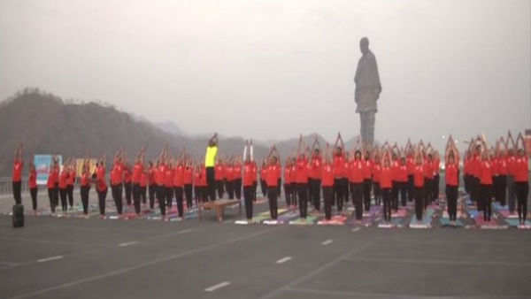 182 yoga practitioners perform Surya Namaskar at Statue of Unity.. 182 yoga practitioners perform Surya Namaskar at Statue of Unity..