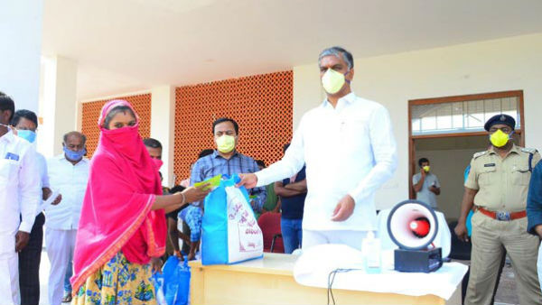 Telangana Minister Harish Rao interact the Covid-19 patient family members in Sangareddy Telangana Minister Harish Rao interact the Covid-19 patient family members in Sangareddy