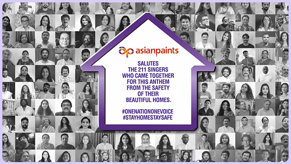 Asian paints sponsors one nation one voice anthem to support nations fight against Coronavirus Asian paints sponsors one nation one voice anthem to support nations fight against Coronavirus