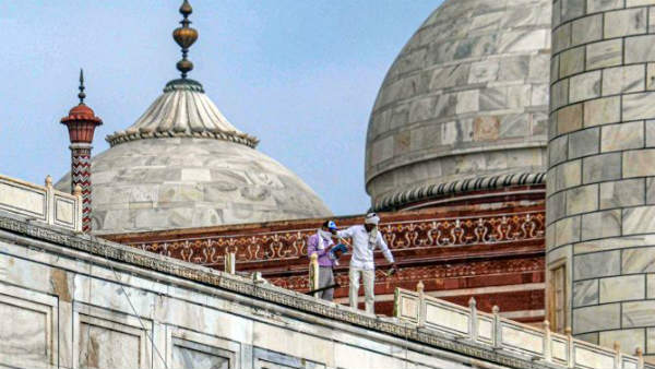 Parts of Taj Mahal damaged in thunderstorm.. Parts of Taj Mahal damaged in thunderstorm..
