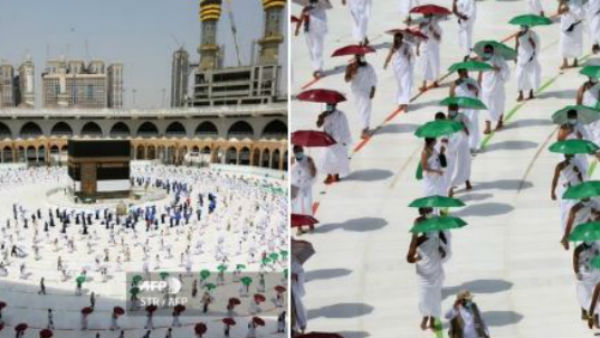 Hajj 2020: Championing social distancing, pilgrims offer prayers at Mecca in the Covid era. Hajj 2020: Championing social distancing, pilgrims offer prayers at Mecca in the Covid era.