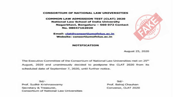 Fake: CLAT 2020 has not been postponed again Fake: CLAT 2020 has not been postponed again