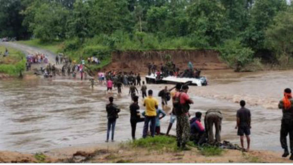Bus carrying Jawans swept away by flood water in Chhattisgarh’s Bijapur. Bus carrying Jawans swept away by flood water in Chhattisgarh’s Bijapur.