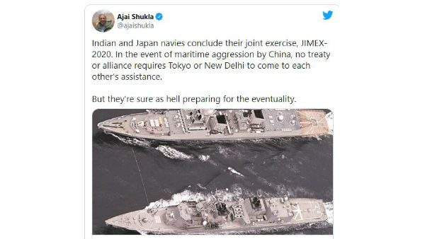 India sends strong signals to China amid face-off by holding Jimex 2020 with Japan India sends strong signals to China amid face-off by holding Jimex 2020 with Japan
