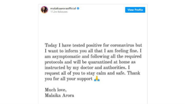 Bollywood Actress Malaika Arora tested Positive for Coronavirus Bollywood Actress Malaika Arora tested Positive for Coronavirus