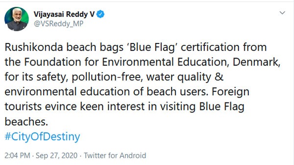 Rushikonda beach in Vizag bags Blue Flag certification Rushikonda beach in Vizag bags Blue Flag certification