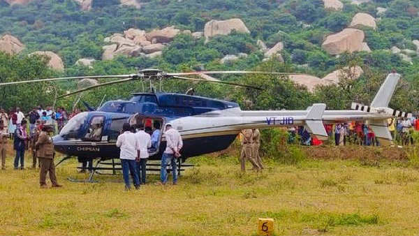 Narrow escape for jeweller family as helicopter makes emergency landing enroute Tirupati Narrow escape for jeweller family as helicopter makes emergency landing enroute Tirupati