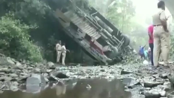 5 killed, 35 injured as bus falls down gorge in Maharashtra. 5 killed, 35 injured as bus falls down gorge in Maharashtra.
