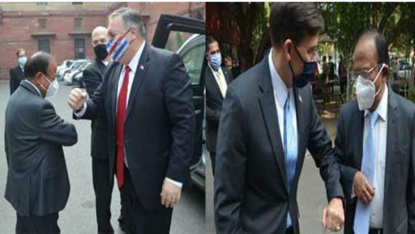 Ajit Dovals Elbow Bump With Mike Pompeo, US Defense Secretary esper Ajit Dovals Elbow Bump With Mike Pompeo, US Defense Secretary esper