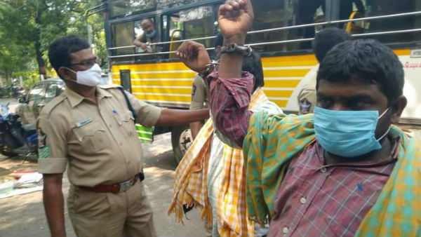 guntur sp suspends 6 constables, orders inquiry over handcuffs to amaravati farmers guntur sp suspends 6 constables, orders inquiry over handcuffs to amaravati farmers