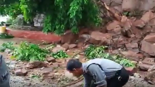 boulders rolled down the ghat road of Kanakadurga Temple at Indrakeeladri in Vijayawada boulders rolled down the ghat road of Kanakadurga Temple at Indrakeeladri in Vijayawada
