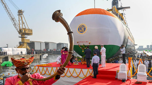 Indian Navys fifth Scorpene class submarine Vagir launched Indian Navys fifth Scorpene class submarine Vagir launched
