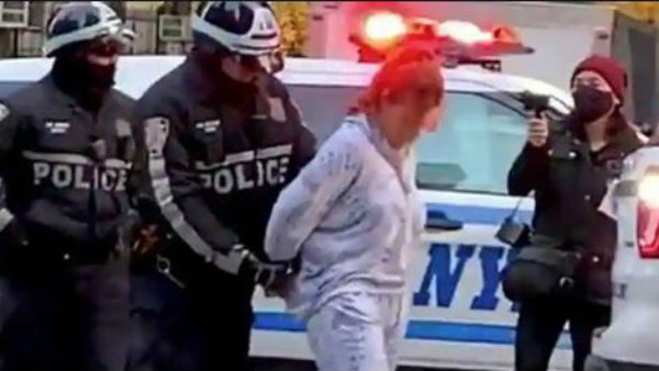 Car hits protesters in Manhattan in usa who protesting against detention Of Immigrants Car hits protesters in Manhattan in usa who protesting against detention Of Immigrants