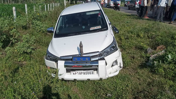 ap road safety IG narrowly escapes from car accident after his vehicle hit a two wheeler ap road safety IG narrowly escapes from car accident after his vehicle hit a two wheeler