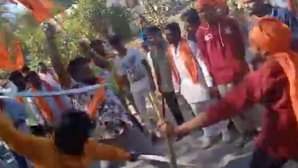 youth hulchul with talwars in bjp mp arvind jagtial visit youth hulchul with talwars in bjp mp arvind jagtial visit
