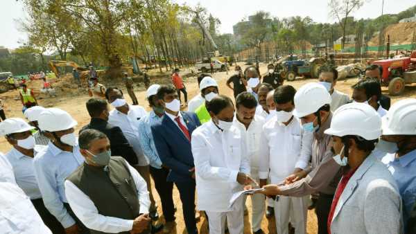 CM KCR inspects new Secretariat construction, orders to Speed Up works CM KCR inspects new Secretariat construction, orders to Speed Up works