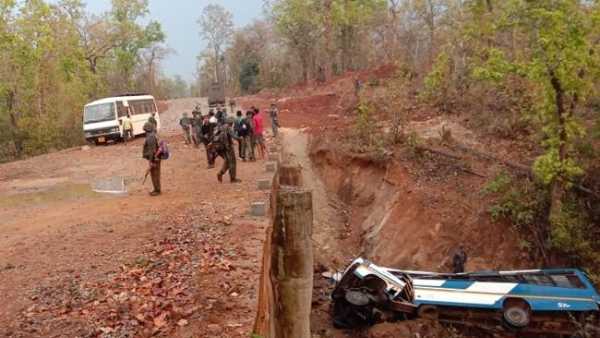 Five security personnel killed as Maoists blow up bus in Chhattisgarh Five security personnel killed as Maoists blow up bus in Chhattisgarh