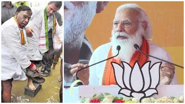 Narayanasamy-led Cong govt in Puducherry was a disaster, nda wave in poll states, says pm Modi Narayanasamy-led Cong govt in Puducherry was a disaster, nda wave in poll states, says pm Modi