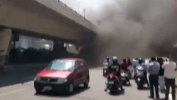 fire accident under panjagutta flyover in hyderabad, traffic stopped a for while fire accident under panjagutta flyover in hyderabad, traffic stopped a for while