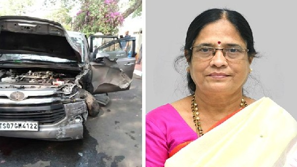 newly elected trs mlc vani devi escapes huge accident as her car rams into gate at assembly newly elected trs mlc vani devi escapes huge accident as her car rams into gate at assembly