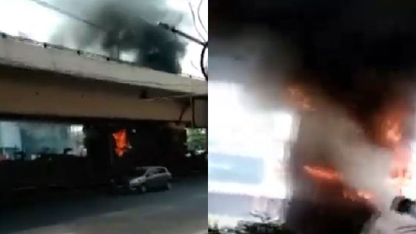 once again fire breaks at under panjagutta flyover in hyderabad, second incident in a week once again fire breaks at under panjagutta flyover in hyderabad, second incident in a week