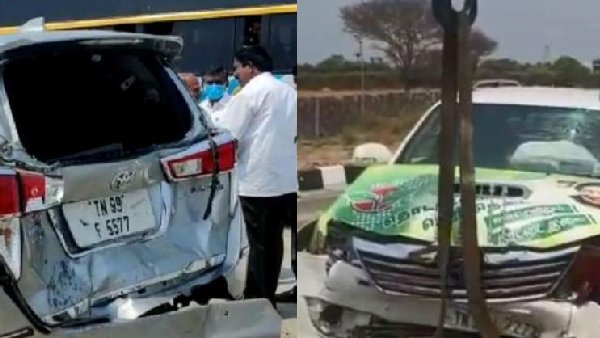 tamil nadu assembly Speaker, Minister convoy cars collide on way to pm modi rally tamil nadu assembly Speaker, Minister convoy cars collide on way to pm modi rally