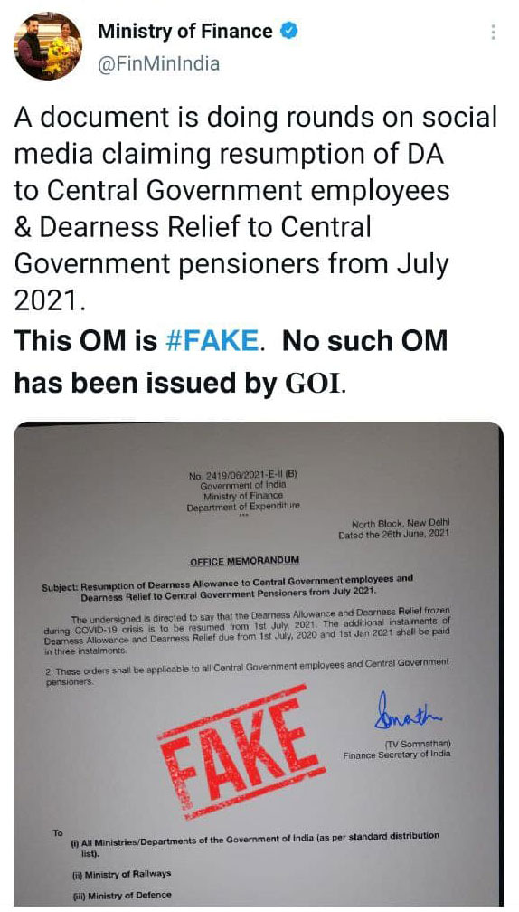 fact check is it true central govt restored dearness allowance to employees fact check is it true central govt restored dearness allowance to employees
