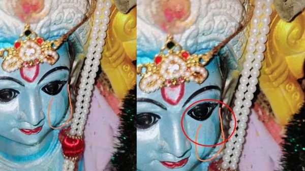 Strange in Khammam district .. Tears from the eyes of the idol of Lord Rama Strange in Khammam district .. Tears from the eyes of the idol of Lord Rama