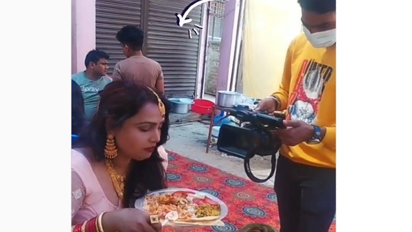 woman funny expressions after videographer focused the video on her food plate woman funny expressions after videographer focused the video on her food plate
