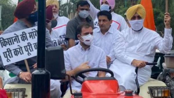Rahul Gandhi drives tractor to Parliament Rahul Gandhi drives tractor to Parliament