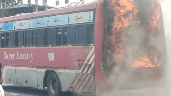 tsrtc bus caught on fire in the middle of hanamkonda-hyderabad highway, all 29 on board safe tsrtc bus caught on fire in the middle of hanamkonda-hyderabad highway, all 29 on board safe