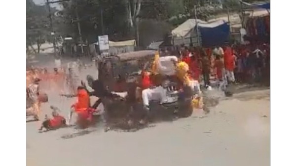 Horrible video shows car moving down devotees in chattisgarh, 1 dead and 17 injured Horrible video shows car moving down devotees in chattisgarh, 1 dead and 17 injured