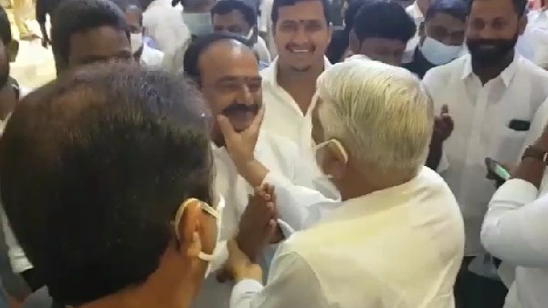 ఈటల బుజం తట్టి, బుగ్గలు నిమిరి.. పాత జ్ఞాపకాలను గుర్తుచేసుకున్న కేకే..