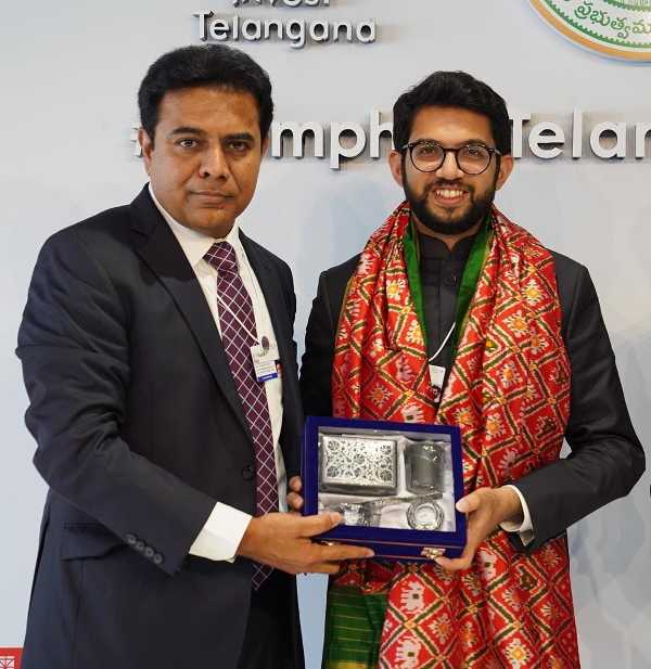 minister ktr meets aditya thackeray at davos minister ktr meets aditya thackeray at davos