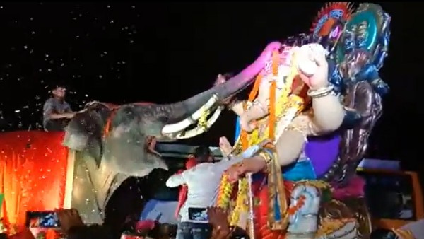 Viral Video: వినాయకుడిపై భక్తిని చాటుకున్న ఏనుగు.. వీడియో వైరల్..