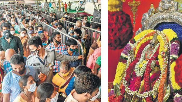 Durga temple draws huge crowds,Goddess Kanaka Durga adorned as Mahalakshmi Durga temple draws huge crowds,Goddess Kanaka Durga adorned as Mahalakshmi
