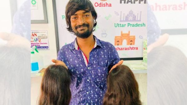 క్యాన్సర్ రోగులకు జుట్టు దానం చెయ్యమని కస్టమర్లను ప్రోత్సహిస్తున్న శివకుమార్
